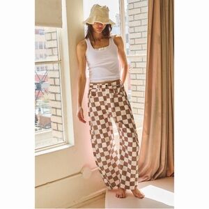 Oddi Mocha Checkerboard Barrel Leg Denim Pants Statement Wide Leg Jeans  2X  NWT